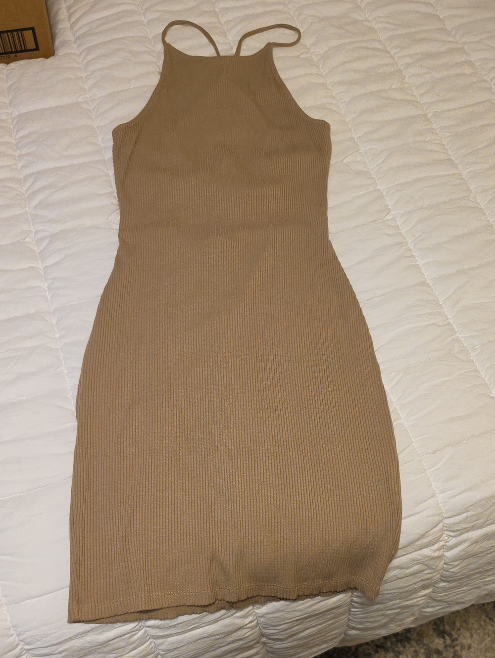 H&M Ribbed Halter Bodycon Dress in Taupe